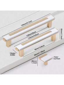 豪华抽屉拉手双色块设计方形门把手欧式风格亮面锌合金橱柜把手家居厨房家具装饰 1 件 - 白色+金色 - 查看 4