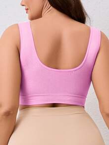 1pc Seamless Wire-Free Lift & Side Gather Adjustable Yoga/Sleep Bra, Comfortable Sports Bra Tops For Plus Size Women - Pink - View 5