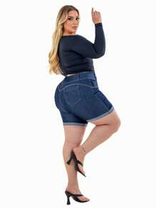 Kit 2 Bermudas Feminina Plus Size Denim Com Lycla (Elastano) Modelo Meia Coxa Festa junina