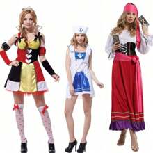 Three Different Styles Of Women's Role-Playing Skirts, White Female Sailor/Crew Skirt, Peach Queen Skirt, Long Dress, Suitable For Stage Performances, Carnival Parties