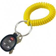 Bobina de muñeca en espiral de  de diámetro con llavero de acero, pulsera flexible, se estira hasta 30 cm, unisex, rosa adulto - Amarillo - Ver 4