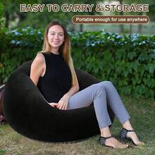 Inflatable Bean Bag Chairs Adult Blow Up Chairs Lazy Sofa Folding Portable Inflatable Chair Movie Outdoor Room Bedroom Reading Camping(Purple) - 黑色 - 查看 2