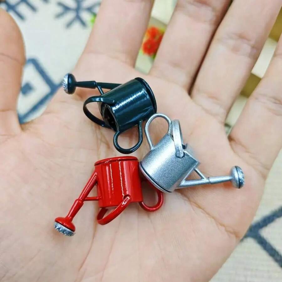 1/3件迷你花園澆水壺模型，適合娃娃屋，超小鐵製澆水壺，戶外庭院微型裝飾，鄉村風裝飾，迷你場景DIY配件，娃娃屋家具，迷你裝飾品，仙女花園裝飾 - 彩色 - 查看 1