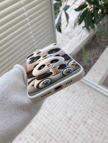 1pc Cute Cartoon Milk Tea Panda Pattern Beige Frosted Anti-Fall Precision Hole Protective Phone Case Compatible With IPhone 16/16E, Redmi, Infinix, Vivo Waterproof Shockproof Scratch Resistant - Beige - View 5