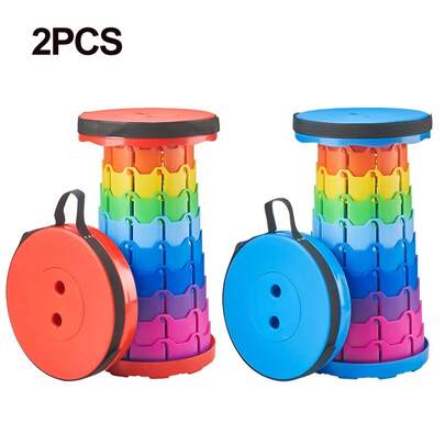 2pcs Collapsible Stool Portable Lightweight Retractable Folding Stools Seat Fishing Outdoors Indoors Kitchen Max Load 400lbs, Folding Shoe Changing Stool, Suitable For Hiking Camping, Courtyard BBQ, Rainbow Stool Easter Gift, Local Warehouse