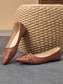 WHDXY 1 Pair Women Soft Pointed Toe Flats, Versatile Office Work Shoes, Ballet Ballerina Slip-On Loafers, Commuting Casual Flat Shoes - Brown - View 3