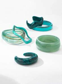 1pc Women's Fashion Bohemian Geometric Asymmetrical Open Jade Green Resin Bracelet, Suitable For Daily Wear, Work, Dates, Gatherings
