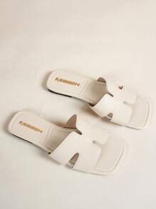 Modieuze platte sandalen voor dames, vierkante neus, open teen, zwarte instapsandalen, veelzijdige lente/zomer nieuwe aankomsten