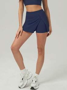 夏季女士清凉防紫外线开衩内置短款休闲网球裙 - 藏蓝色 - 查看 5