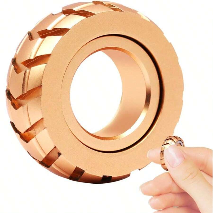 Motorcycle Tire Fidget Ring, EDC Stainless Steel Magnetic Fidget Slider, Stress Anxiety ADHD Relief - Gold - View 1