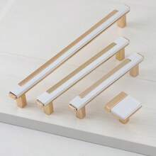 豪华抽屉拉手双色块设计方形门把手欧式风格亮面锌合金橱柜把手家居厨房家具装饰 1 件 - 白色+金色 - 查看 2
