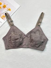 1 pezzo Reggiseno senza ferretto in pizzo di colore unito con coppe intere, intimo sexy, push-up, traspirante e trasparente per le donne