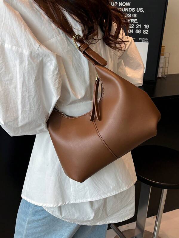 1 Stück, weiche PU-Tasche, einfarbig, modisches minimalistisches, vielseitiges Mini-Schultertasche, Unterarmtasche, Handtasche für Frauen