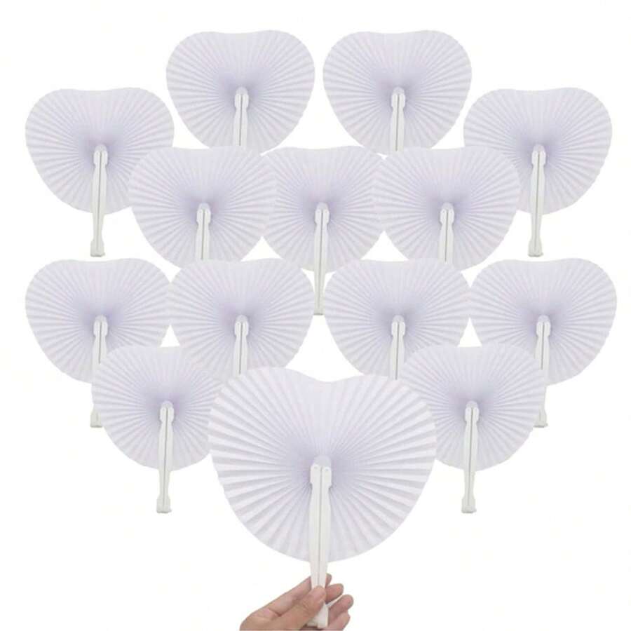 12入白色心形空白紙扇,歐式婚禮用品,DIY派對裝飾,心形扇,廣告扇,禮品,婚禮賓客禮物 - 白色 - 查看 1
