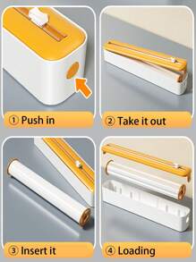 1 pieza Dispensador de película de envoltura de cocina 2 en 1, con cortador, dispensador de envoltura de plástico con cortador deslizante, cortador de película de envoltura con ventosa recargable, dispensador de envoltura de cocina, soporte de corte de bolsa fresca, dispensador de envoltura multiusos con cortador