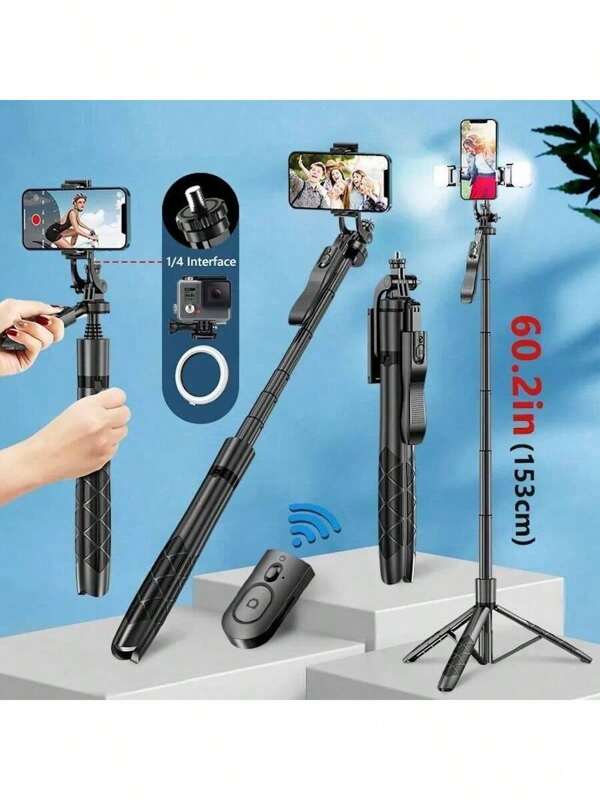 60 Inch Aluminum Alloy Selfie Stick Tripod Stand With 2 Fill Lights And Handgrip Stabilizer, Suitable For All Smartphones, Live Streaming, Selfie, Photography