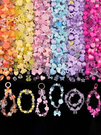 30g Acrylic Beads Mix Spacer Beads For Bracelet Making Flower, Star, Heart, Bow, Colored Beads DIY Pendant Jewelry Mobile Phone Link Accessories