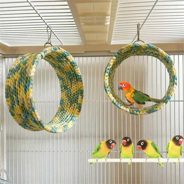 Parrot Round Swing Hammock, Handmade Parrot Climbing Mat, Circular Parrot Habitat Bird Toy, Colorful, Suitable For Bird Cage Decor, Parrot Creative Gift
