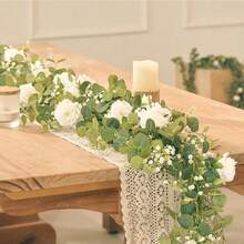 1pc Champagne Rose Artificial Eucalyptus Garland, 70.86 Inches, Wedding Decor Prop, Suitable For Photo Prop, Wedding Table Decor, Holiday Party Decor, Outdoor Patio Decor - Multicolor - View 4