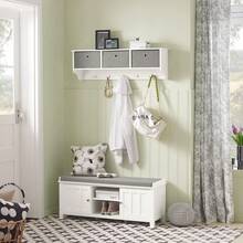 SoBuy Banc à chaussures avec rangement pour entrée, avec 2 placards et éères, placard en bois blanc, coussin confortable de 4, charge maximale 150 kg, L105xP35xH43, montage facile, FSR35- - 1 - Voir 4