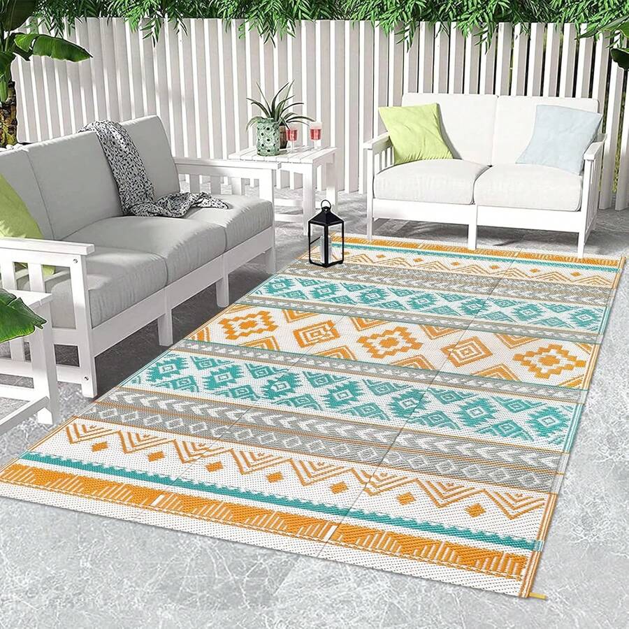 1PC Outdoor Rug Waterproof Garden Patio Rugs Plastic Straw Mats Reversible Garden Carpet Mat Outdoor Lightweight Portable Picnic Blanket For Camping RV Deck Beach Balcony BBQ - 黃色 - 查看 1