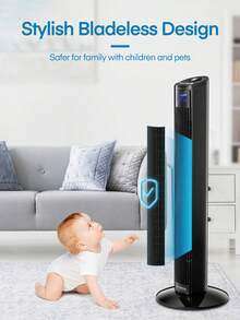 FOHERE Tower Fan, 36" Oscillating Tower Cooling Fan With Remote Control, 12-Hour Timer And Sleep Mode, Portable Stand Up Floor Bladeless Fan (Black) - US A Type Plug(110-127V) - View 5