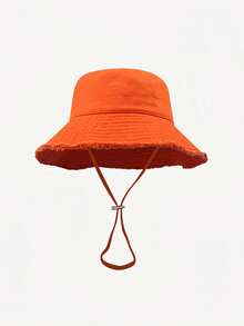 1pc Women's Drawstring Frayed Brim Bucket Hat, Soft Fabric, Windproof Sunscreen, Outdoor Fashion Gift - Multicolor - View 9