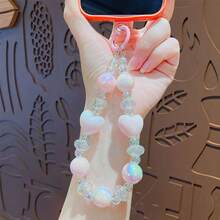 TOOUEE 1PC Cute Heart-Shaped Solid-Colored Theme Keychain Beaded Phone Charm ,Acrylic Keychain Bag Car Key Pendant Key Chain For Gifts Cartoon Character Keychain Themed Gift For Lovers Cute Stuff Birthday Gift Charm