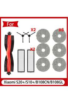 Suitable For Xiao Mi Robot Vacuum Cleaner S20+/S10 Plus/B108GL/B108CN B113CN Parts And Spare Parts Filter Main Side Brush Mop Includes: 1 Main Brush 2 Side Brush 2 Mesh 6 Rags