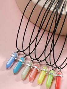 7pcs/Set Glow Crystal Ball Pendant Necklaces Set, With Luminous Hexagon Stone Colorful Hexagon Prism Pendant Necklaces, Friendship Gift Set For Best Friends/Family