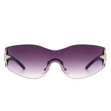 1pc Frameless Sleek Retro Y2K Style Fashion Sunglasses, Wrap-Around Sporty Rimless Women Shades, Glasses For Festival, Outdoor, Travel, Summer, Beach Accessories - 橄欖色/紫色 - 查看 1