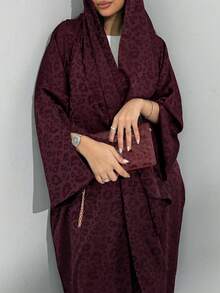 Bộ 2 món, phong cách tối giản, một cỡ, họa tiết da báo đen mờ, áo choàng dài màu trơn dành cho nữ kèm khăn choàng, kiểu dáng thanh lịch, thích hợp mặc hàng ngày và đi nghỉ mát mùa xuân. - Màu đỏ tím - Xem 5