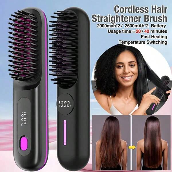 GENAI Cepillo alisador de pelo inalámbrico, cepillo alisador de pelo iónico portátil, anti-quemaduras, ligero y mini, fácil de transportar, adecuado para todas las mujeres, puede usarse durante aproximadamente 20 minutos después de una carga completa.