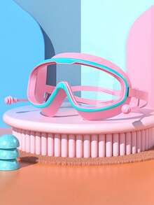 1pc 3-10 Years Old Children Anti-Fog HD Large Frame Swimming Goggles, Waterproof Anti-Fog Transparent And Comfortable Won't Strangle Eyes Swimming Goggles, Silicone Earplugs One-Piece Goggles, Suitable For Children's Swimming And Diving Use