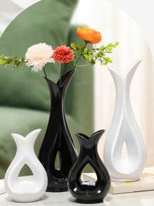 1pc White & Black Plastic Vase, Artificial Dried Flower Vase, Unbreakable Small Vase, Floral Arrangement Vase, Simple Decor For Living Room, Dining Table, Wedding, Valentine"S Day