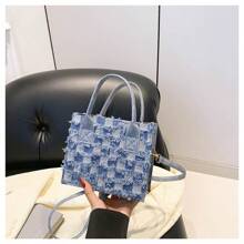 Nuevo bolso de mano de primavera/verano con bloque de color, cuadros y flecos, bolso de hombro cruzado casual y versátil para mujer