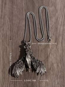 1pc New Punk Horn Goddess Wings Pendant Necklace Unique Casual Street Banquet Jewelry Necklace Accessories For Men And Women - Silver - View 6