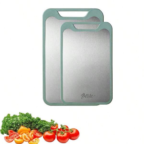 二合一砧板，厨房双面不锈钢和 PP 砧板，专业级防滑砧板，不锈钢易收纳孔砧板