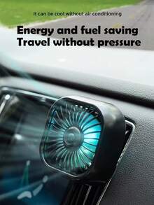 1pc Car USB Powered Strong Air Vent Fan, 3 Wind Speed Adjustable, Long Press To Turn On 7-Color Lights, Low Power Consumption Portable Mini Fan, Car Decor Atmosphere Lamp, Small Gift - Multicolor - View 1