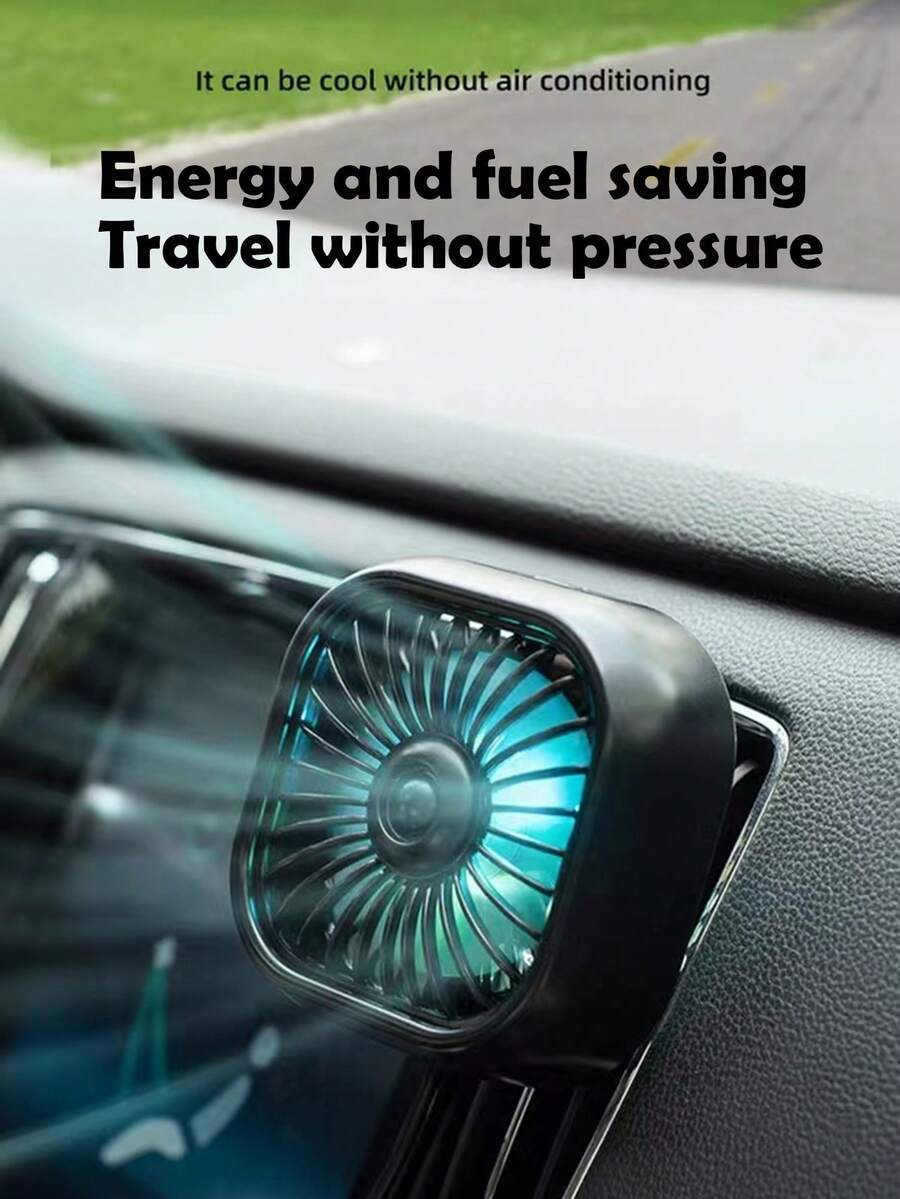 1pc Car USB Powered Strong Air Vent Fan, 3 Wind Speed Adjustable, Long Press To Turn On 7-Color Lights, Low Power Consumption Portable Mini Fan, Car Decor Atmosphere Lamp, Small Gift - Multicolor - View 1