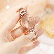 2 piezas Juego de lujo dorado Reloj de mujer Brazalete de damas Pulsera de acero inoxidable LOVE como regalo para mujeres