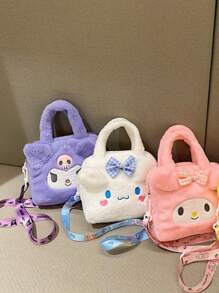 Sanrio Minimalist Cartoon Plush Kids Handbag & Crossbody Bag, Kuromi & Pompompurin Design For Girls