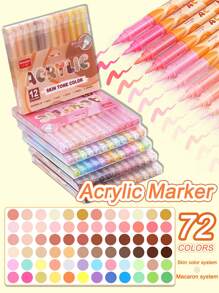 GuangNa 72/24/12 Colors Direct Liquid Acrylic Marker Pens, Students Use Art Professional Drawing Drawing Color Soft-Head Marker Paper-Tight Stackable Diy Graffiti Coloring Book Coloring Pen Can Draw Glass Stone Waterproof Body Painting Brush Christmas Gift Back To School