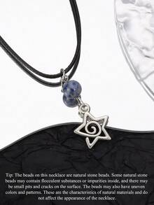 1 chiếc vòng cổ mặt dây chuyền hình ngôi sao xoáy bạc phong cách Y2K, quà tặng trang sức thẩm mỹ cho phụ nữ - Ngôi sao năm cánh xoáy đá chấm xanh - Xem 2