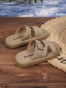 Un par de cómodas y elegantes zapatillas clásicas para niñas, con suela gruesa y suave, apropiadas para niños de 3 a 15 años para usar en casa, al aire libre, de vacaciones o en la playa