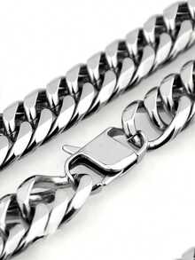 8/10/12/14mm 男士钛钢不锈钢双扣六角抛光龙头扣镜面抛光手链项链粗链，适合男女街头嘻哈饰品项链 - 銀色 - 查看 3