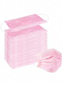 50 szt. różowych jednorazowych maseczek na twarz, wielokrotnego użytku różowe maseczki – niemedyczne, ASTM poziom 1 i ochrona pracy, dwuwarstwowa maska ochronna
