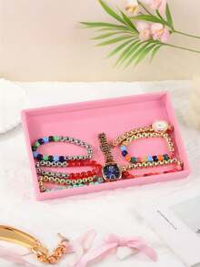 9/1 件粉色天鹅绒首饰托盘，大容量珠宝收纳盒，带独立隔层，可堆叠珠宝展示架，可容纳耳环、项链、手链、戒指、发夹、发带等。情人节天鹅绒首饰托盘 - 彩色 - 查看 19