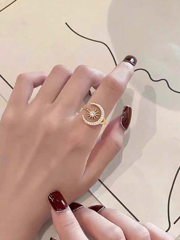 1 Stück Ring mit Stern- und Mond-Design, elegant, modisch und bequem, geeignet für den täglichen Gebrauch von Frauen und als Partyzubehör