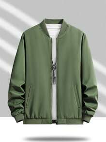 Men's Autumn/Winter Outdoor Thermal Lined Casual Jacket, Fashionable And Warm, With Baseball Collar Design To Shape The Neck And Look Stylish, Inner Pocket, Elastic Cuffs To Keep Out Wind And Stay Warm, Suitable For Daily Wear, Parties, Business, And Outdoor Activities, Ideal Gift For Husbands Or Boyfriends